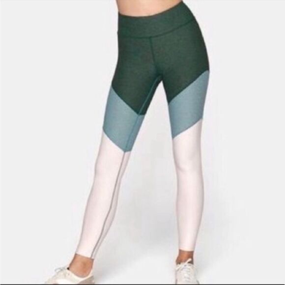 Outdoor voices green & pink colorblock leggings - Picture 1 of 7